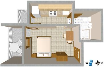 Duće, plattegrond in the studio-apartment, WiFi.