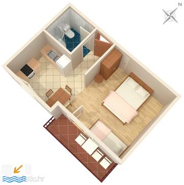 Duće, plattegrond in the studio-apartment, WiFi.