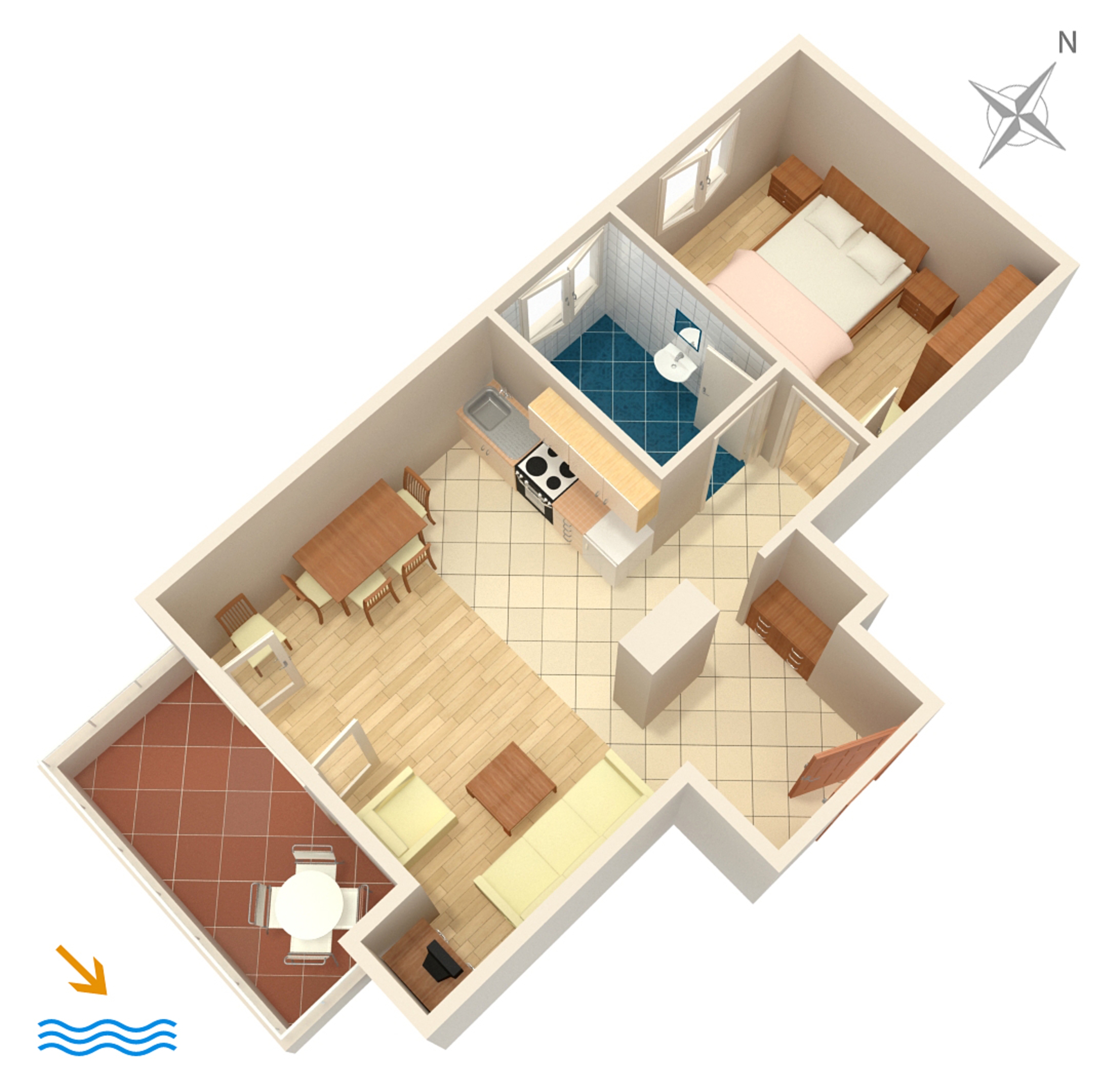 One bedroom apartment with terrace and sea view Grebaštica, Šibenik  A-b