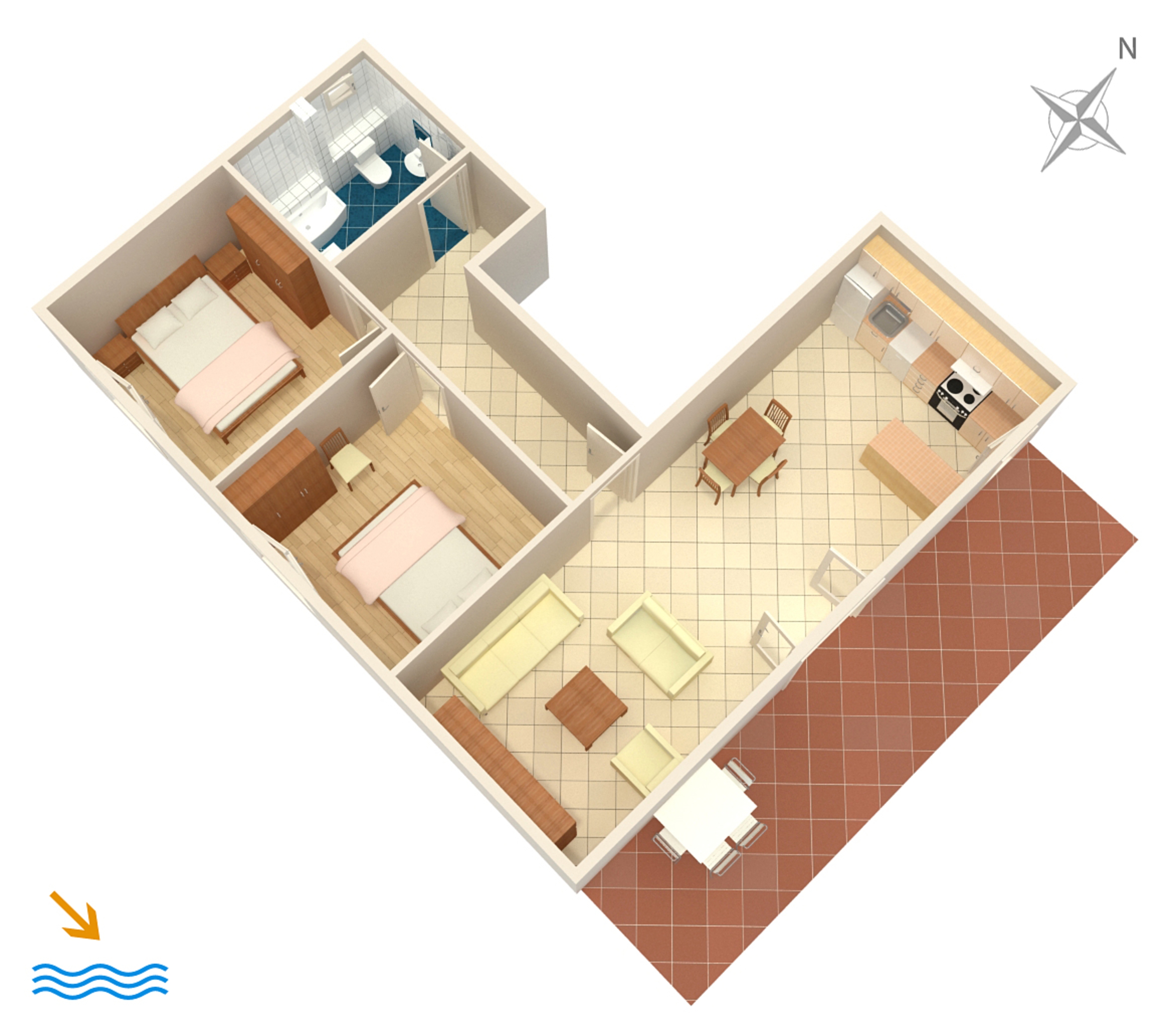Two bedroom apartment with terrace Grebaštica, Šibenik  A-c