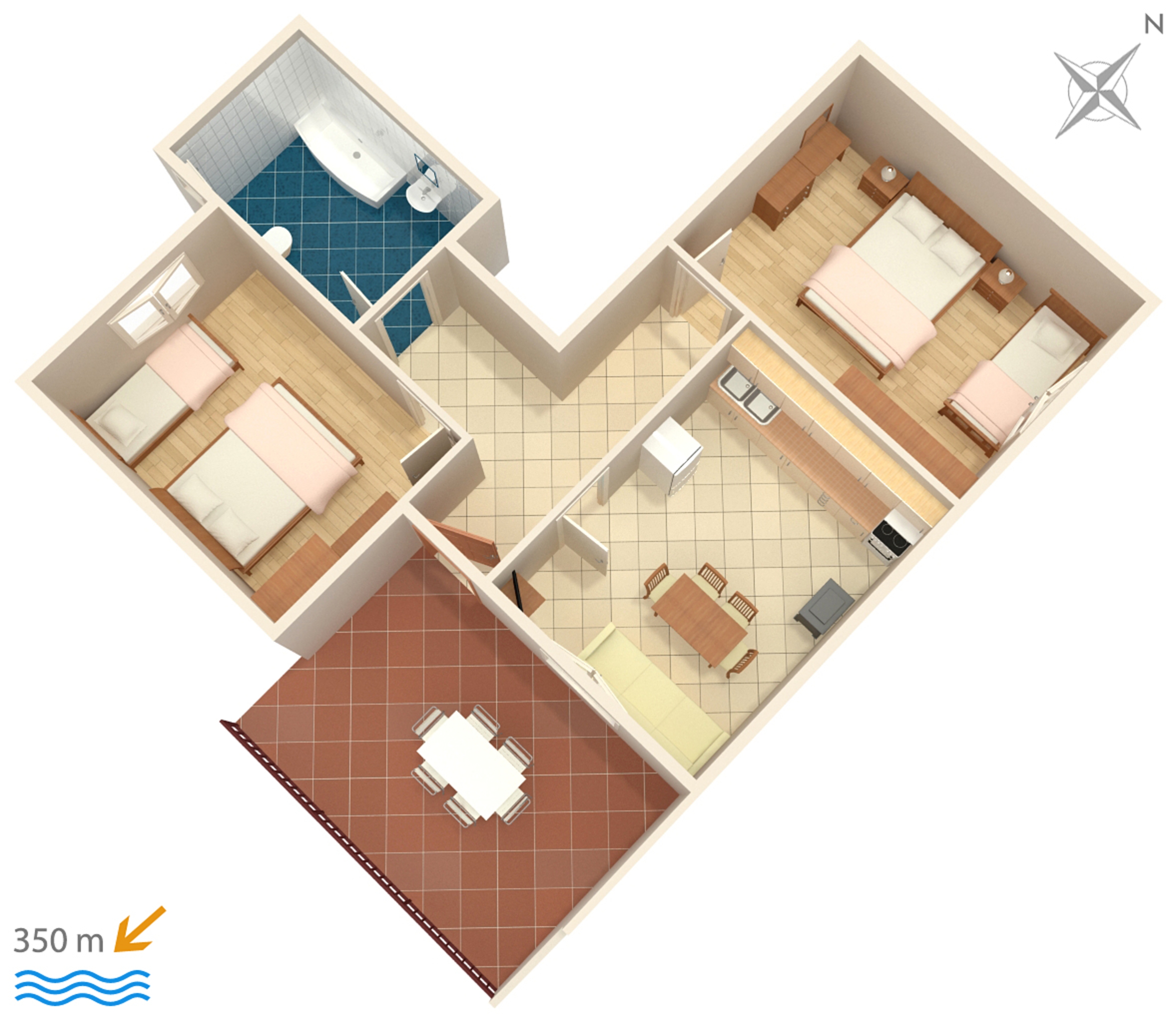 Two bedroom apartment with terrace and sea view Mali Rat, Omiš  A-a