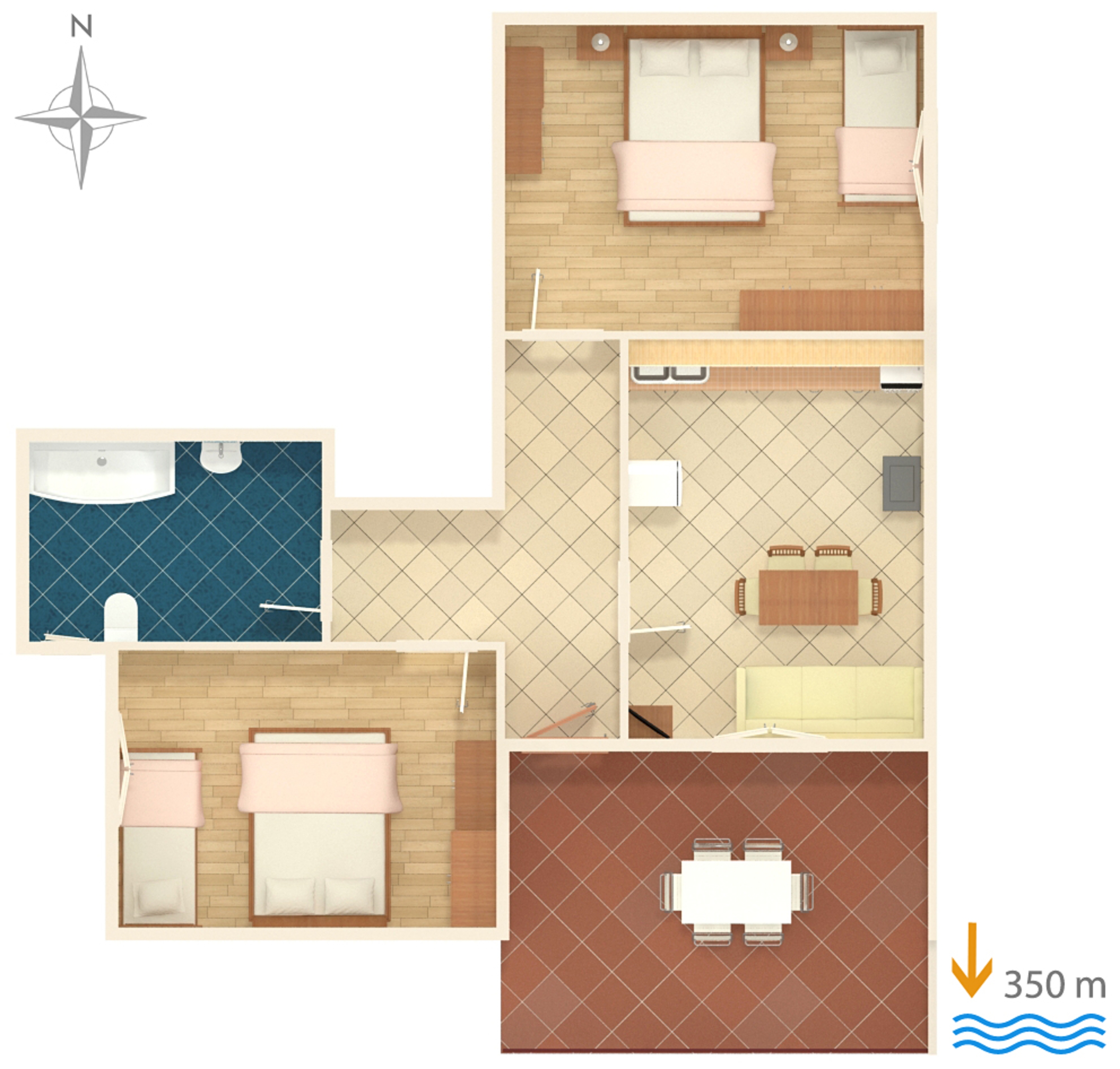 Two bedroom apartment with terrace and sea view Mali Rat, Omiš  A-a